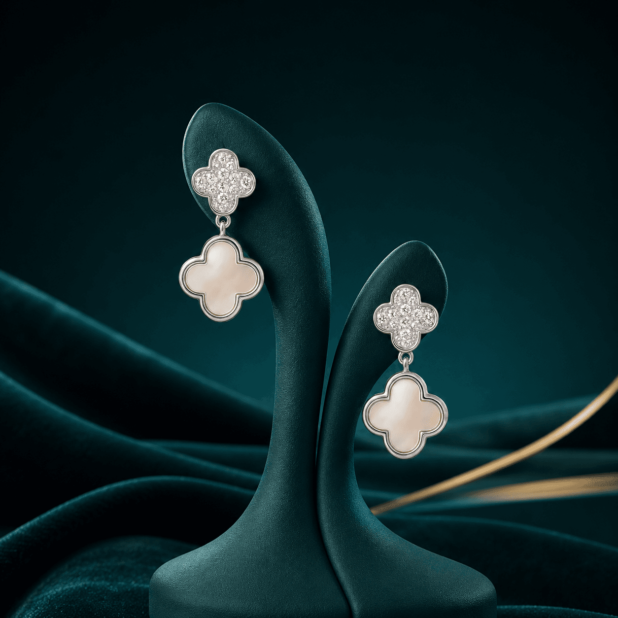 Vintage Clover Leaf White Onyx Studs
