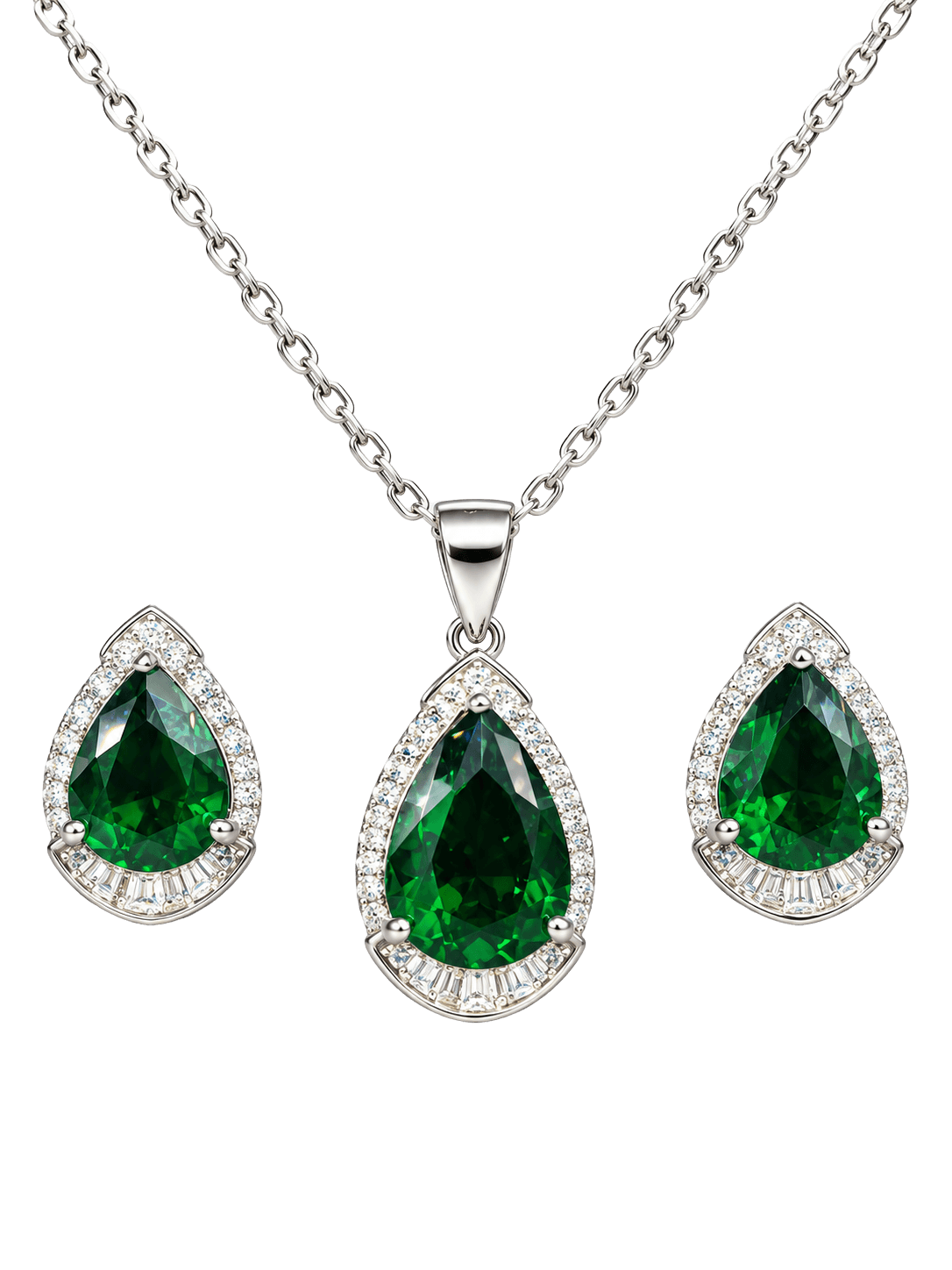 Emerald Green Teardrop Pendant Set view 1