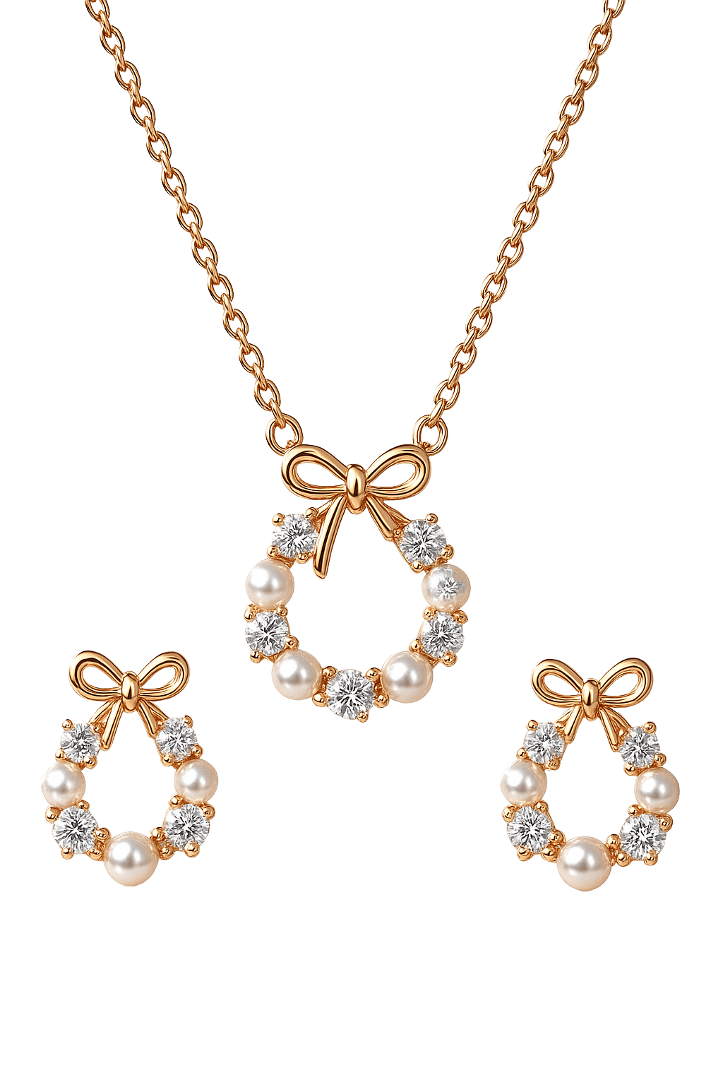Enchanted Bow Rosegold Plated Pendant Set view 1
