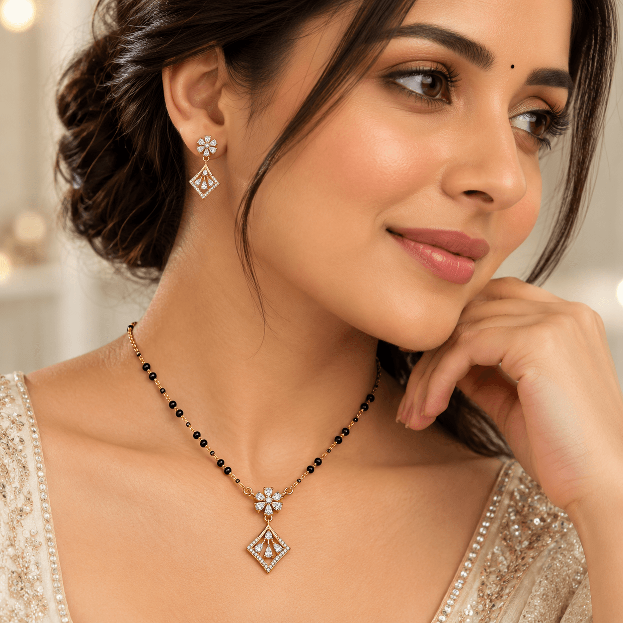 Eternal Spark Floral Gold Geometric Mangalsutra