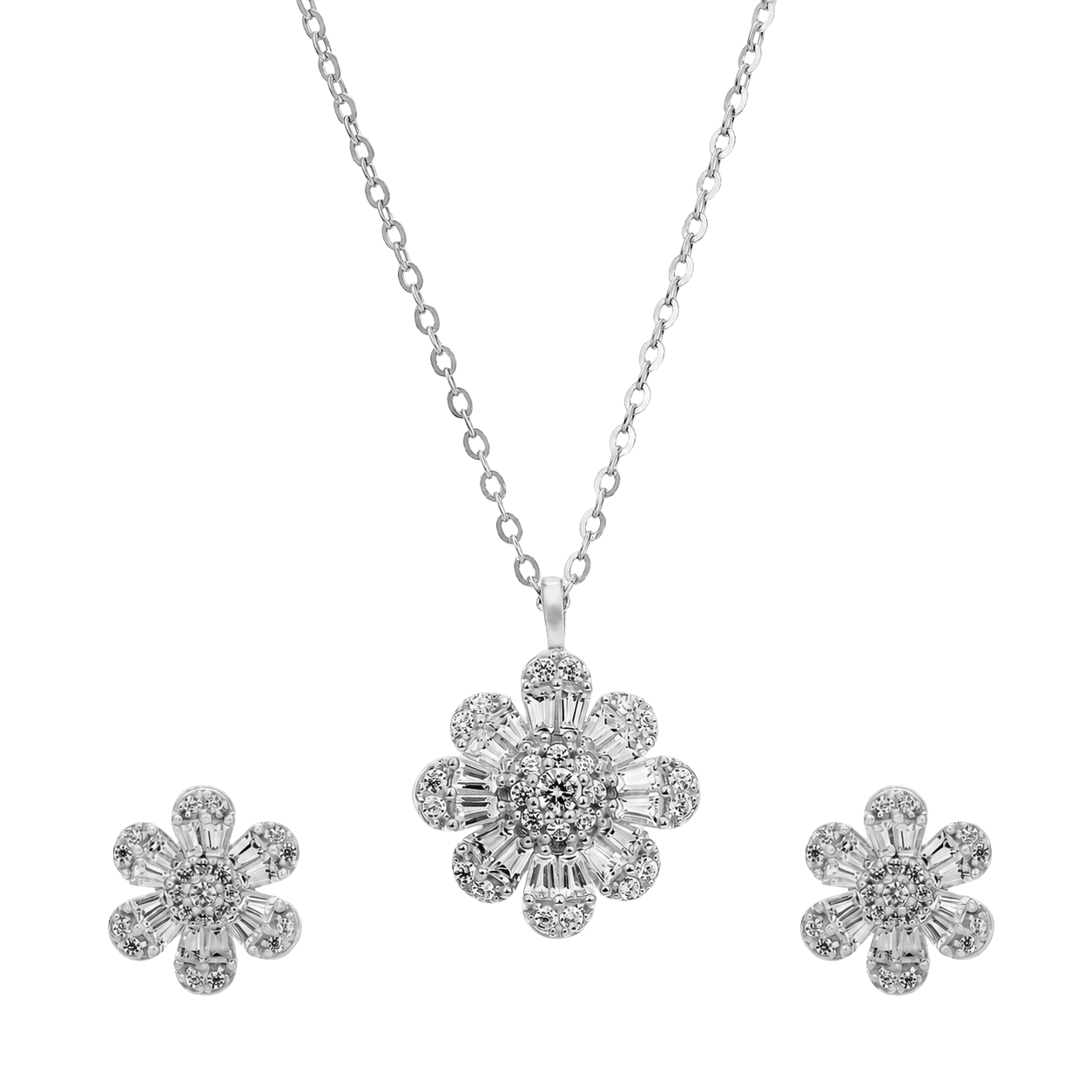 Floral Cascading Silver Ornament Set