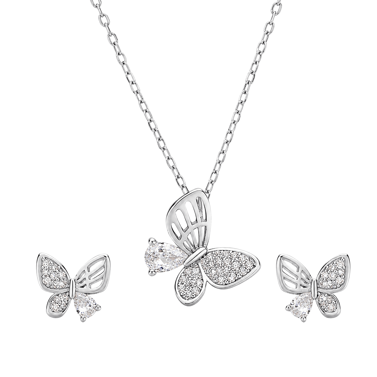 Fluttering Butterfly Silver Finish Set view 1