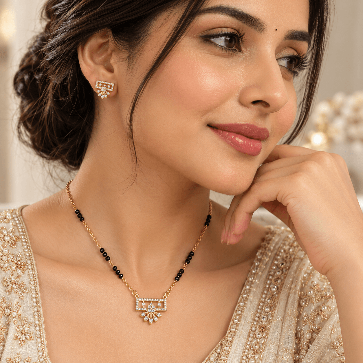 Love in Frames Geometric Crystal Golden Mangalsutra alternate view