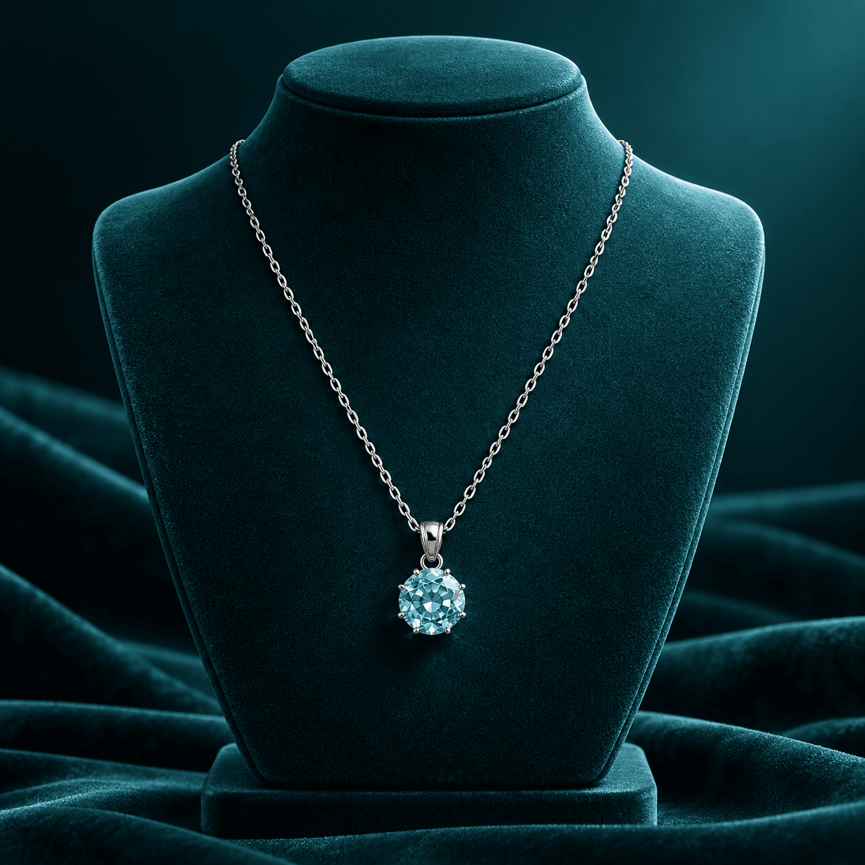 Aquamarine Solitaire Pendant Necklace
