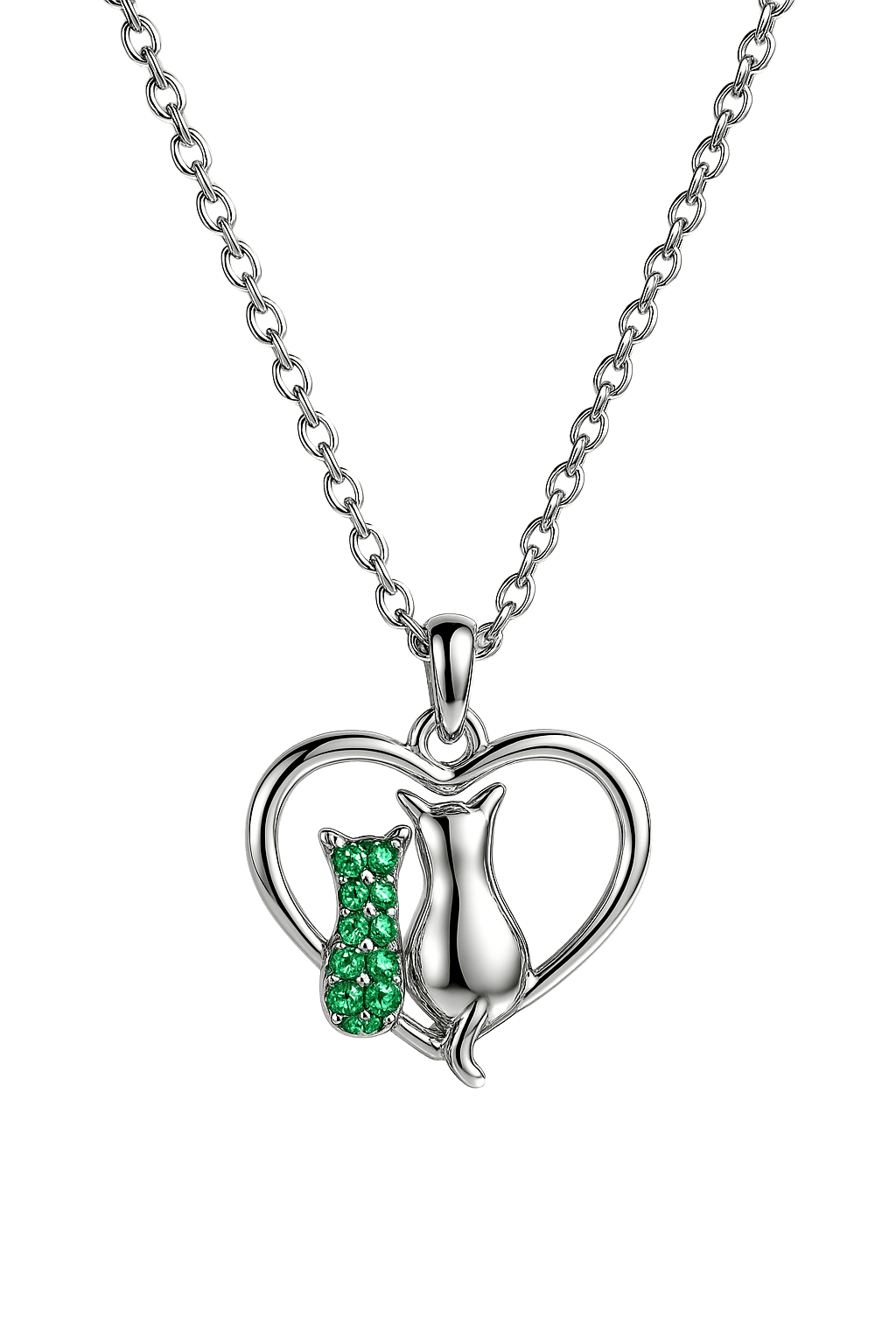 Cat Couple Heart Chain Pendant