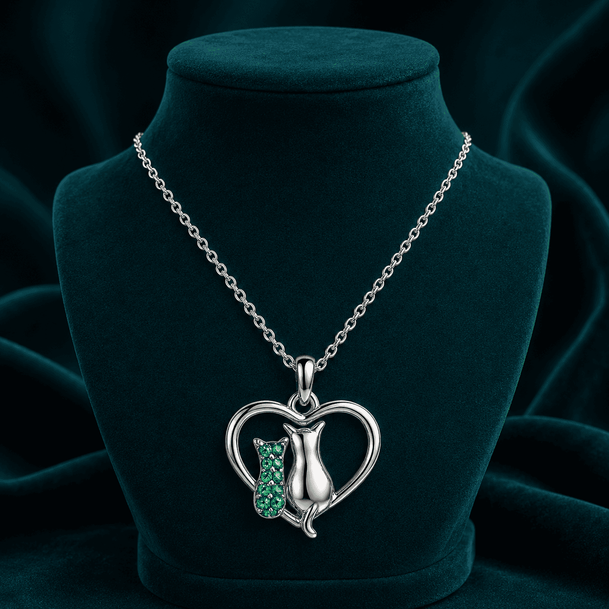 Cat Couple Heart Chain Pendant alternate view