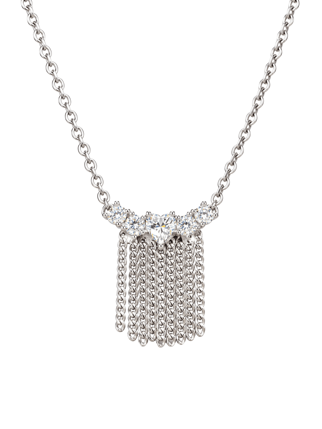 Crystal Cascade Fringe Silver Necklace view 1