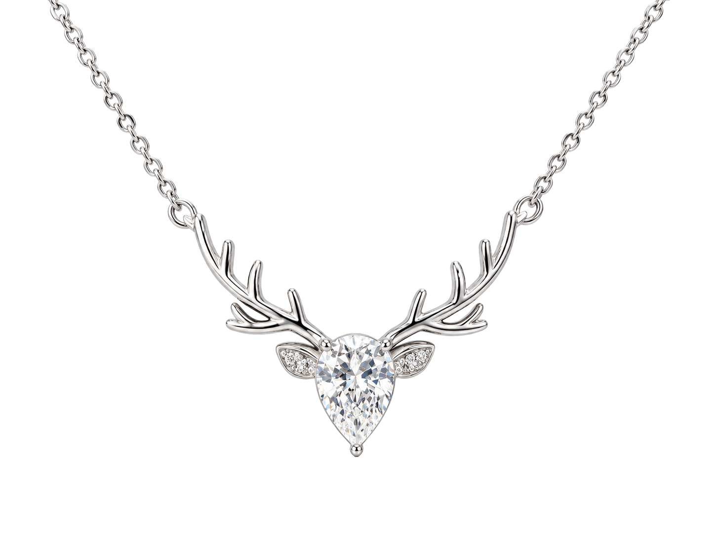 Crystal Deer Antler Silver Chain Pendant view 1