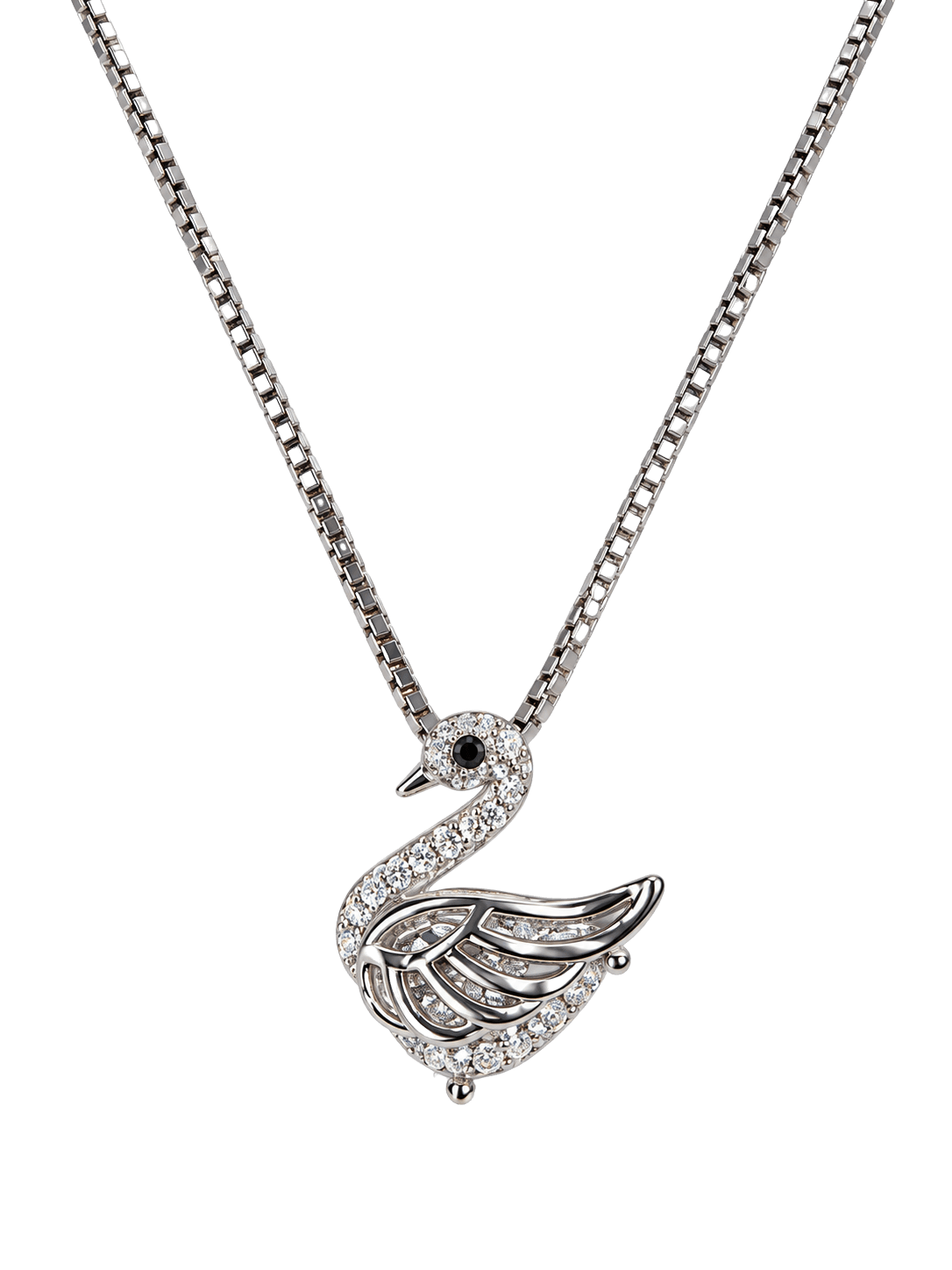Crystal Swan Silver Chain Pendant Necklace view 1