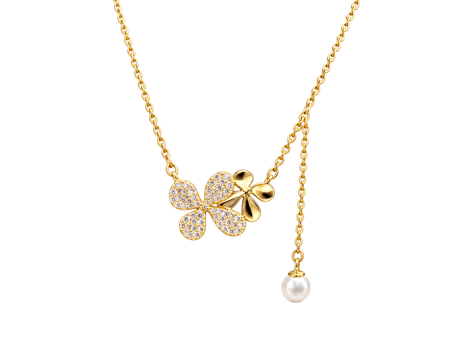 Four Leaf Clover Pearl Drop Gold Plated Necklace view 1