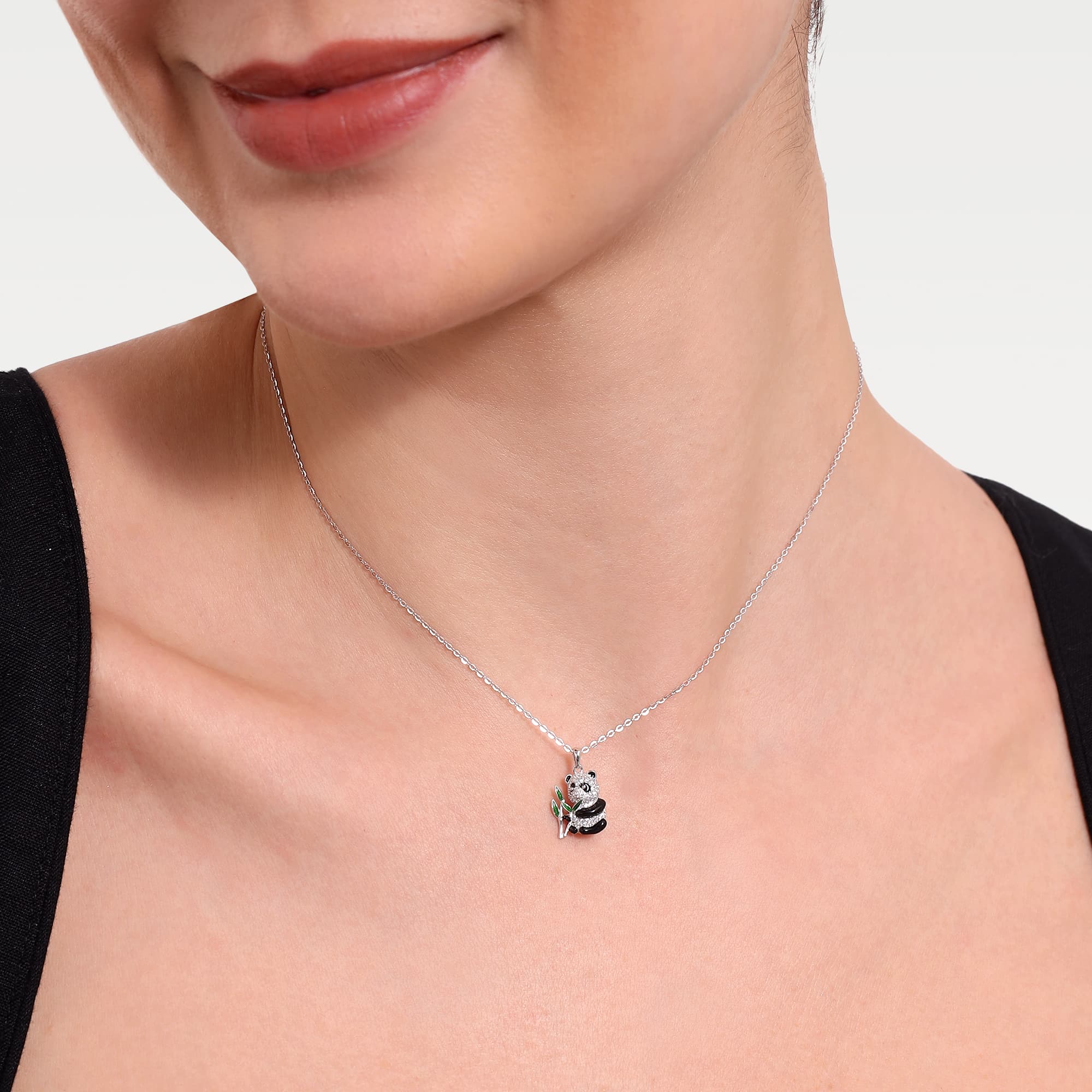 Silver Panda Charm Chain Pendant alternate view