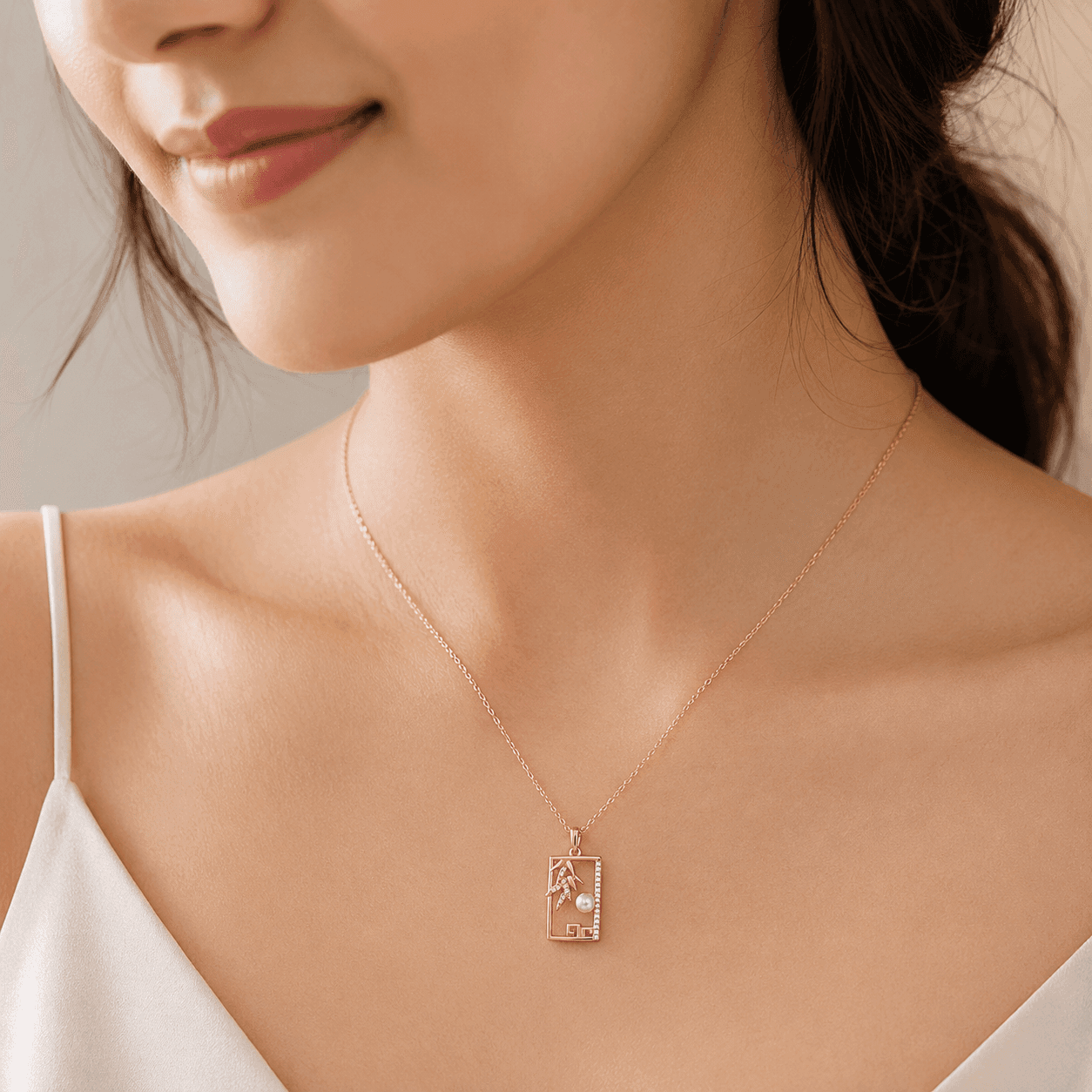 Pearl Zen Rectangle Necklace alternate view