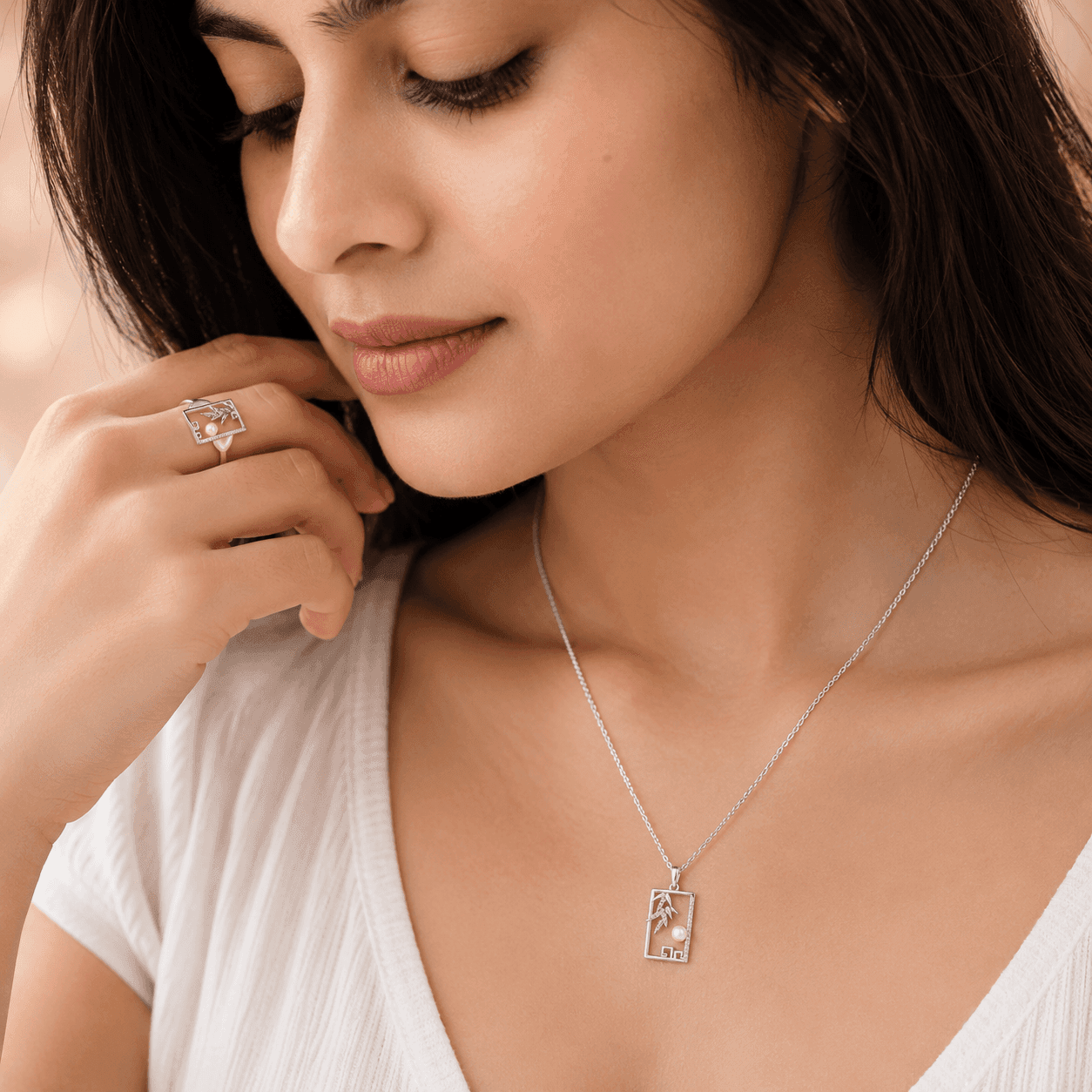 Pearl Zen Rectangle Necklace alternate view