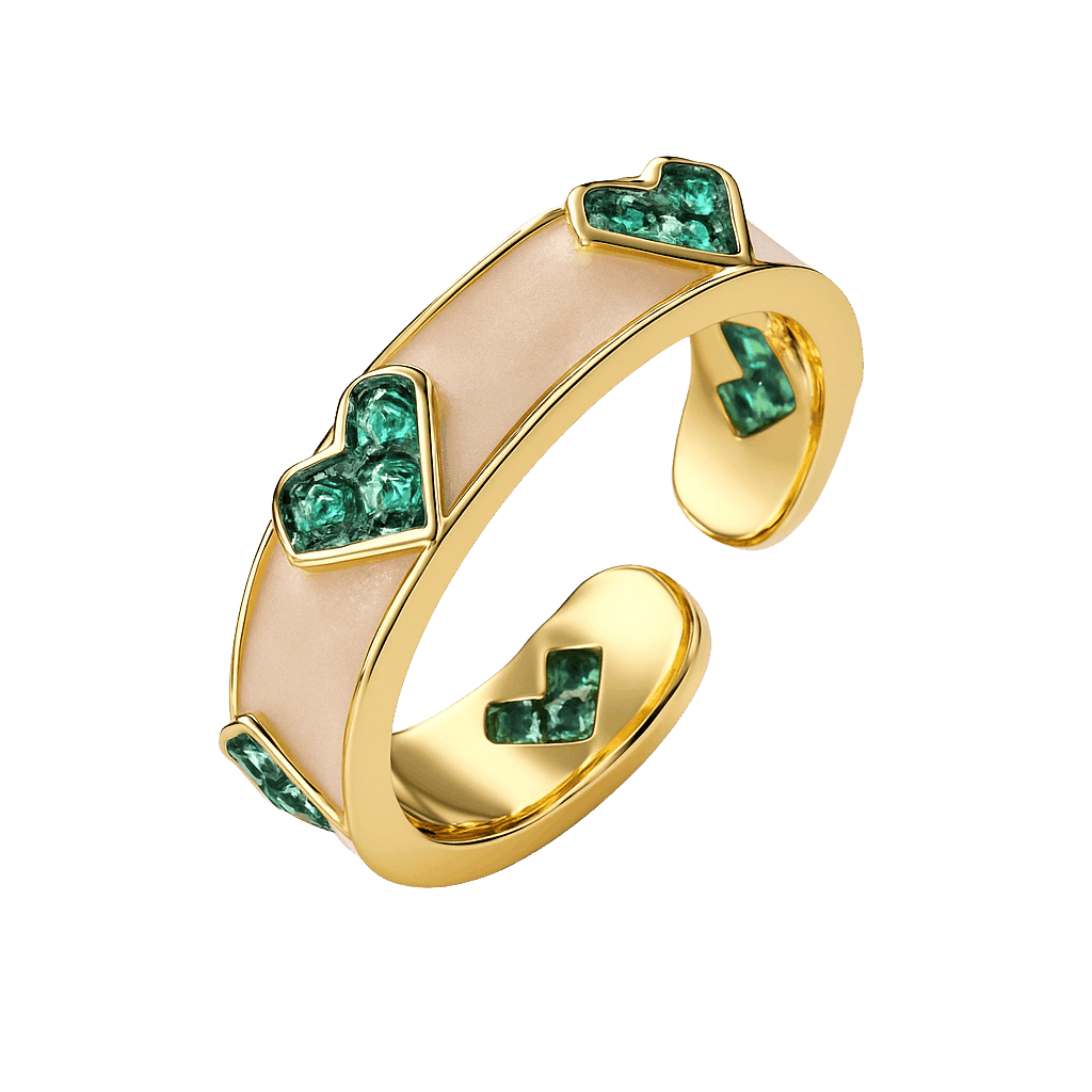 Emerald Green Heart Open Adjustable Ring