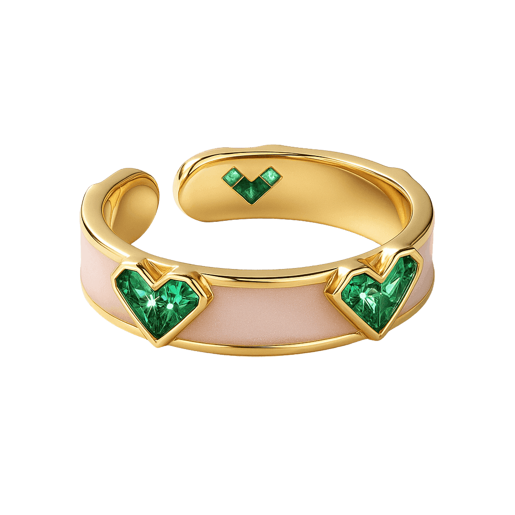Emerald Green Heart Open Adjustable Ring