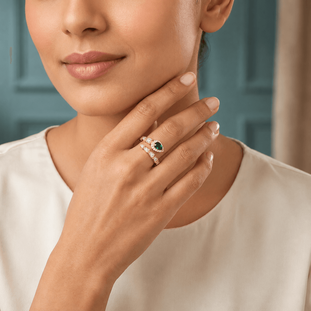 Emerald Green Marquise Wrap Ring