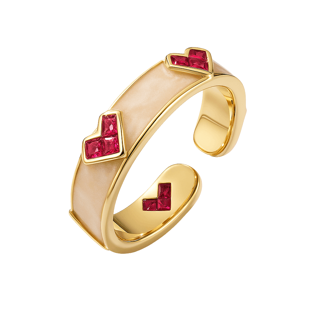 Crimson Red Heart Dainty Band Ring