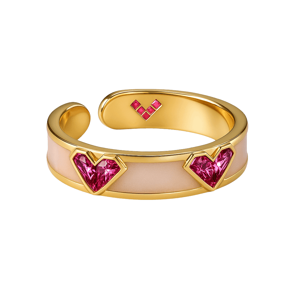 Crimson Red Heart Dainty Band Ring