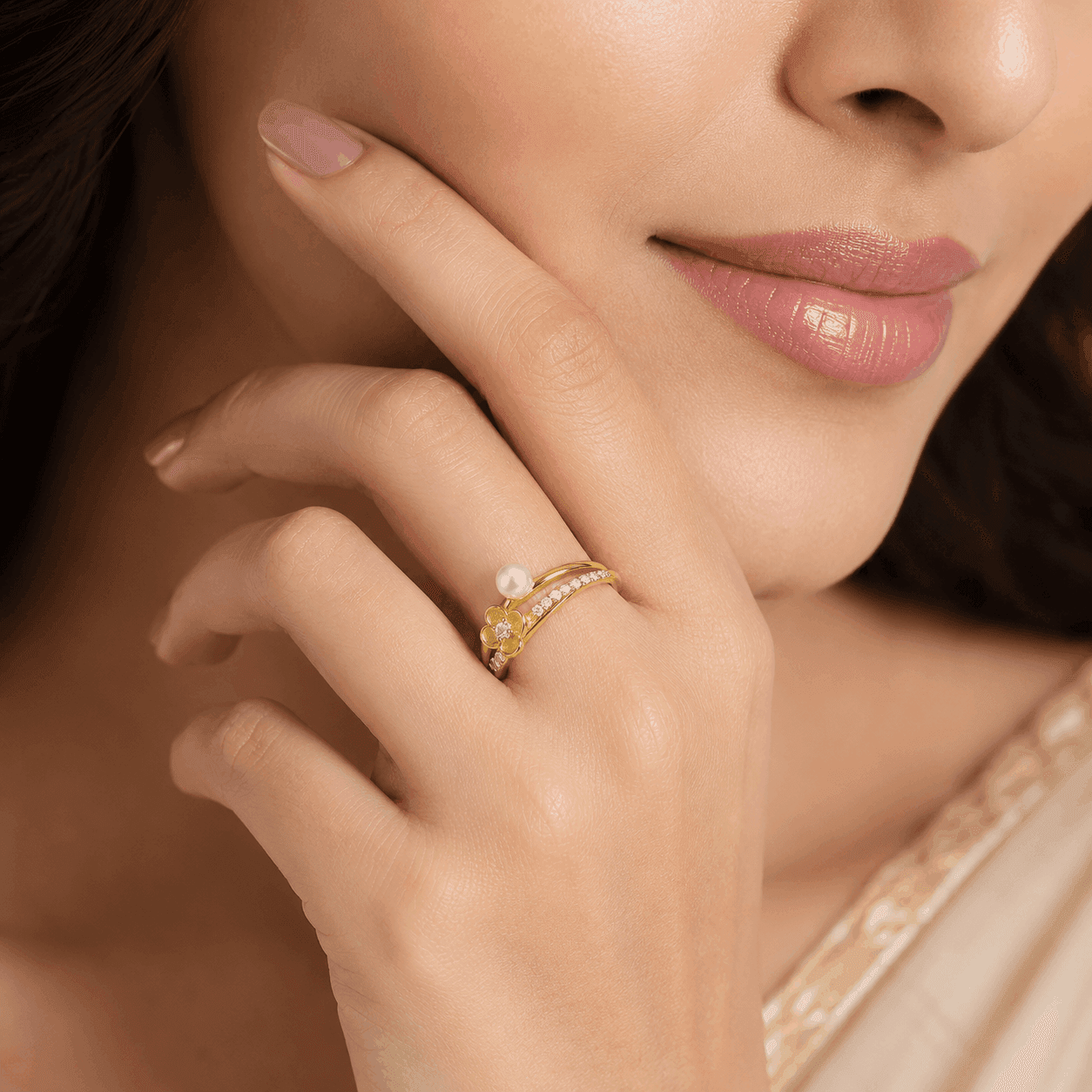 Floral Gardenia Dual Stone Ring alternate view