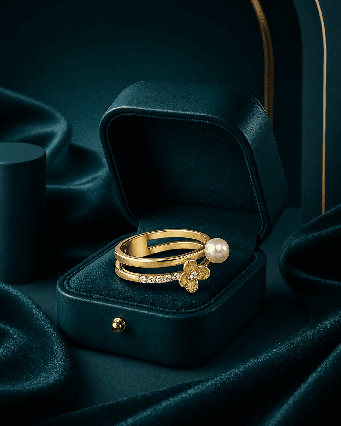 Floral Gardenia Dual Stone Ring