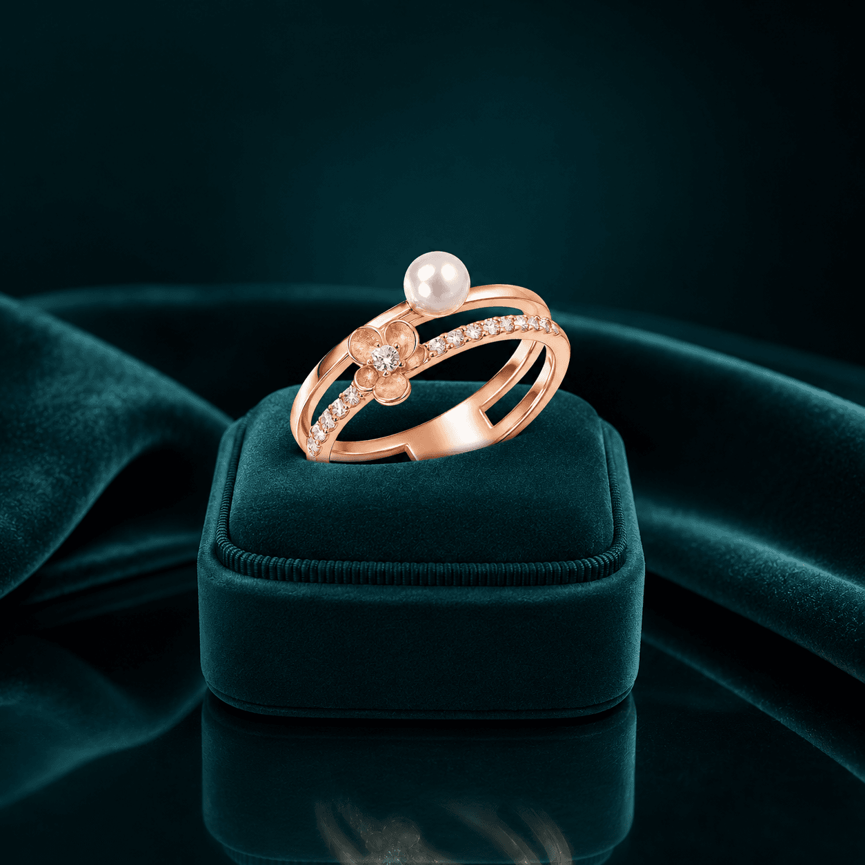 Floral Gardenia Dual Stone Ring alternate view