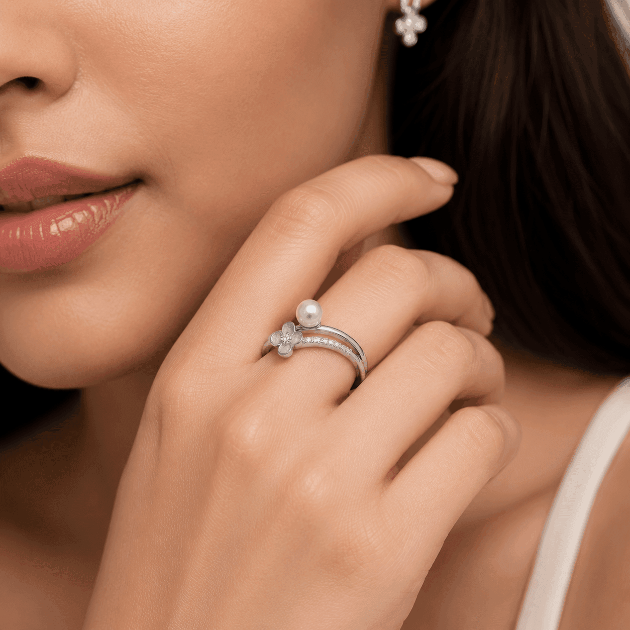 Floral Gardenia Dual Stone Ring alternate view