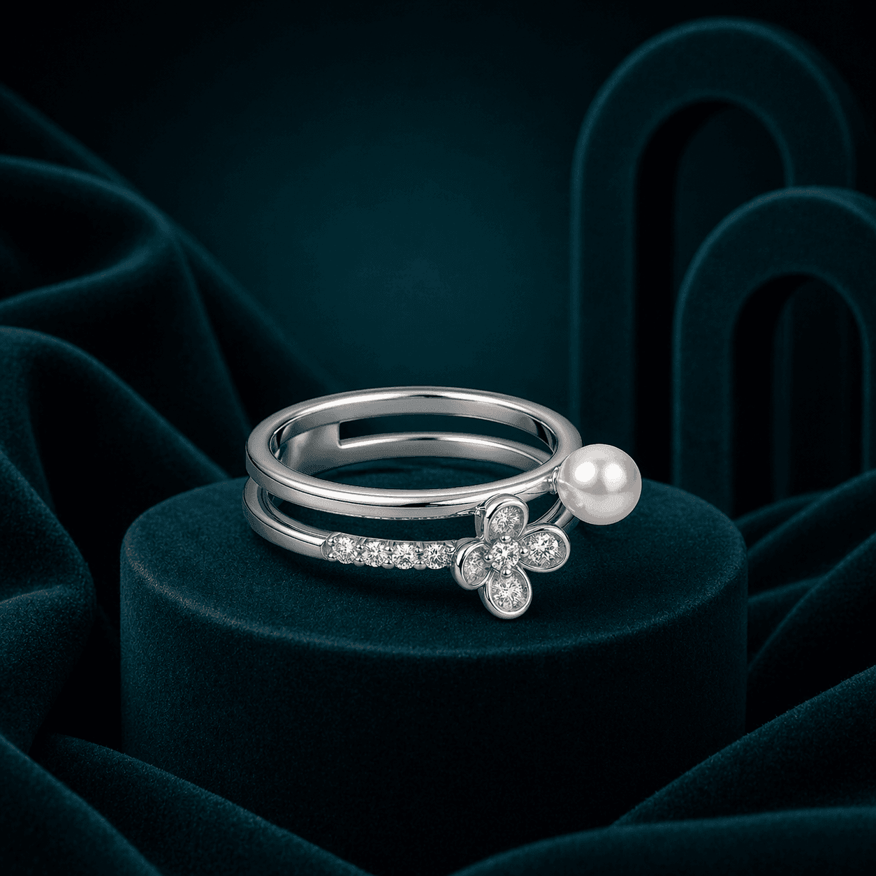 Floral Gardenia Dual Stone Ring