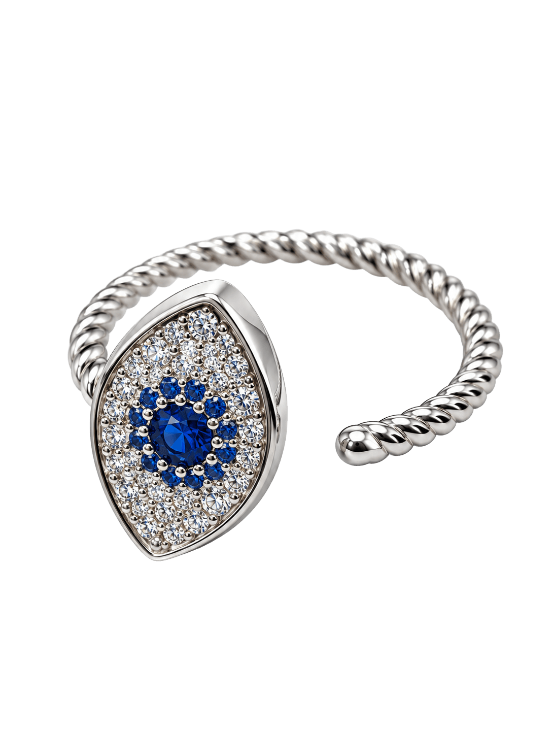 Royal Blue Sapphire Halo Twisted Silver Ring view 1