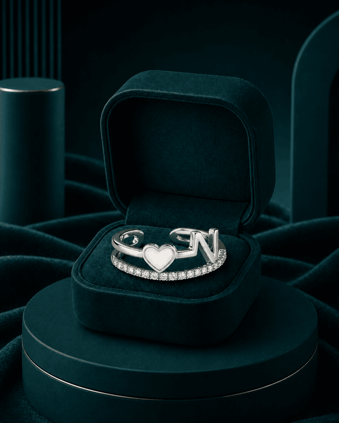 Silver Heartbeat Pave Open Adjustable Ring alternate view