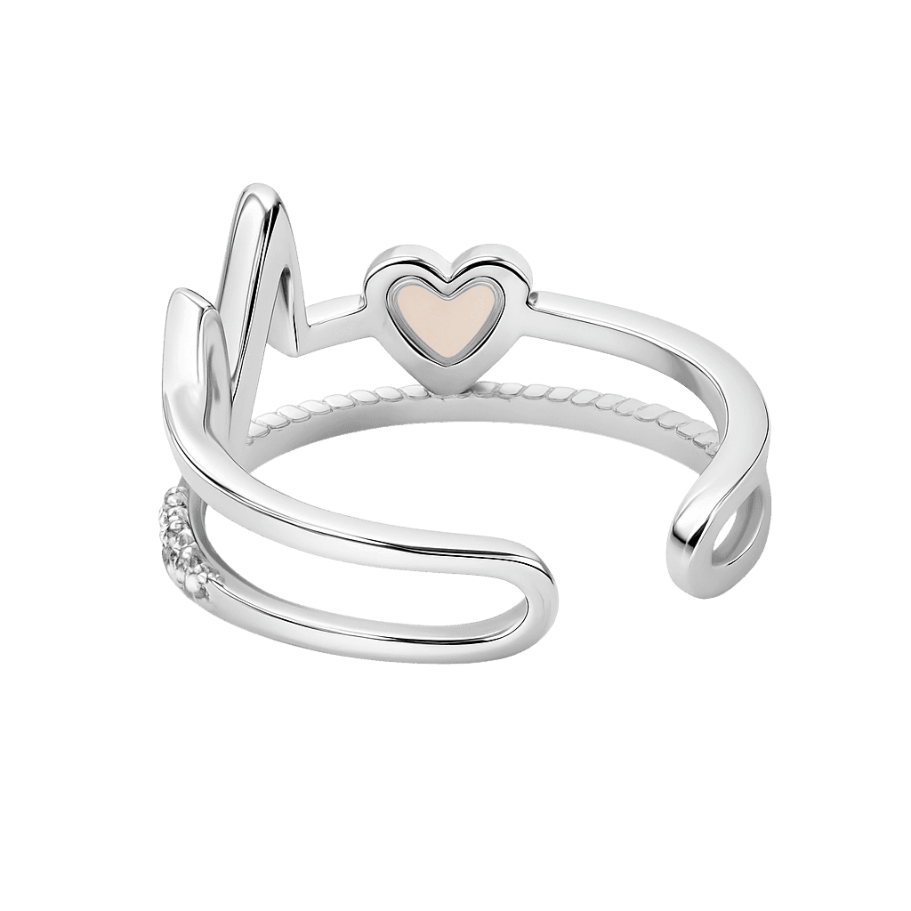 Silver Heartbeat Pave Open Adjustable Ring