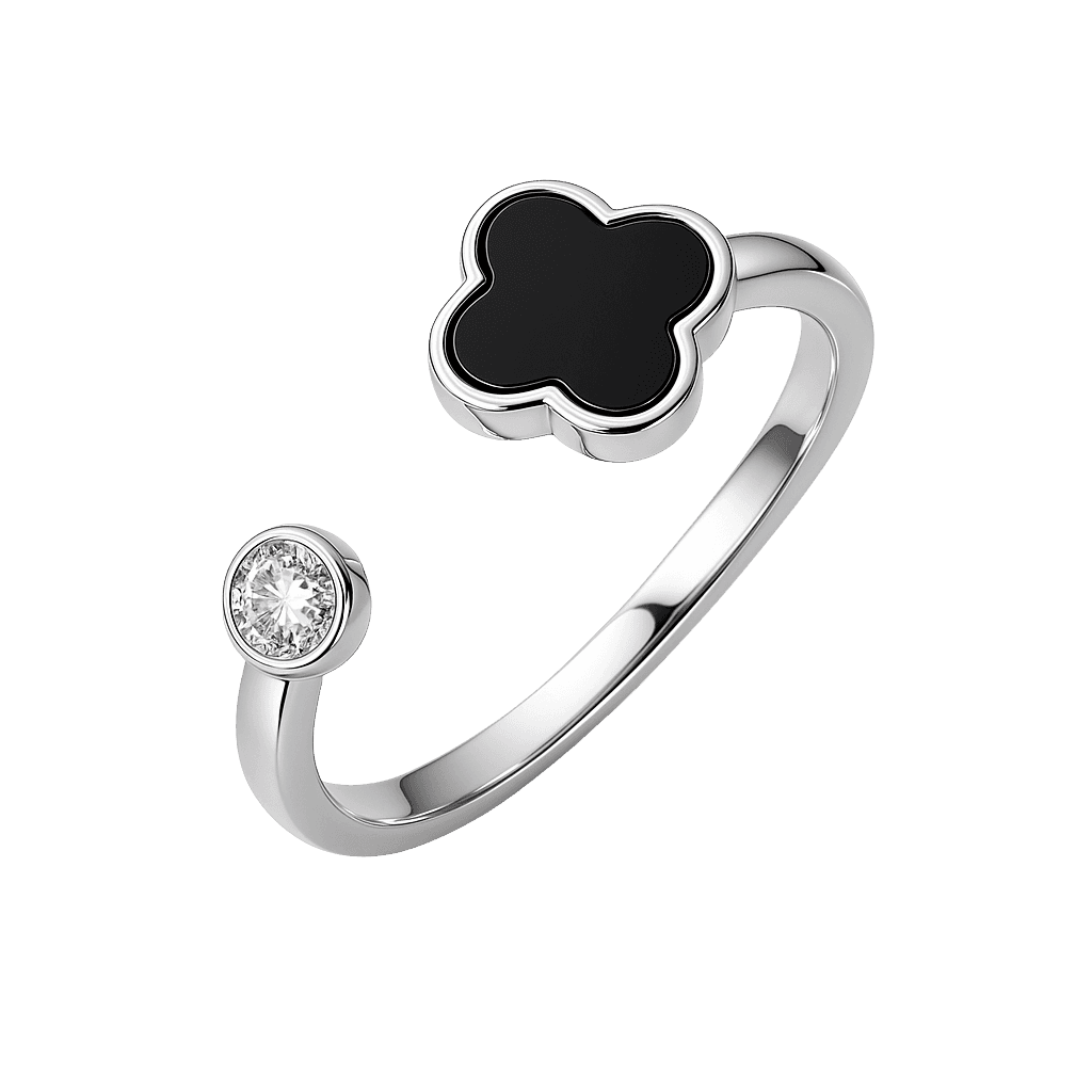 Sleek Black Clover Minimalist Ring