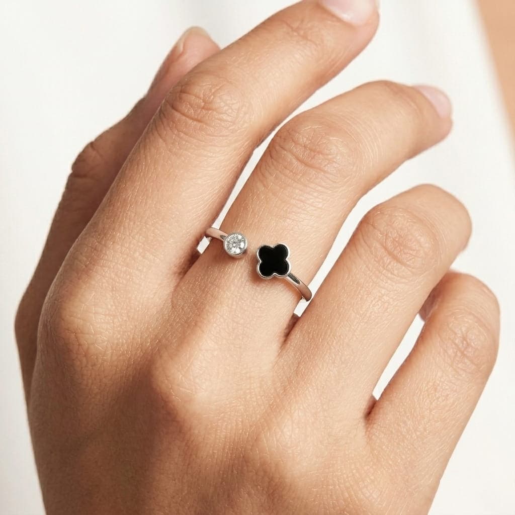Sleek Black Clover Minimalist Ring