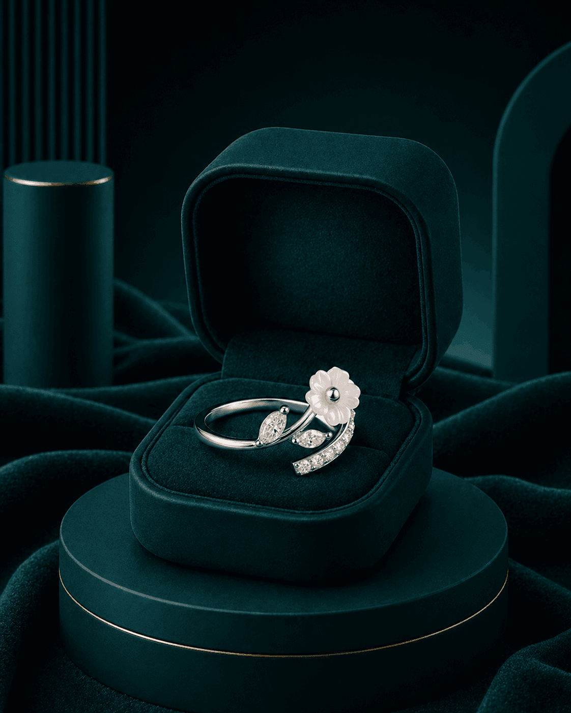 Sparkling Halo Adjustable Flower Ring alternate view