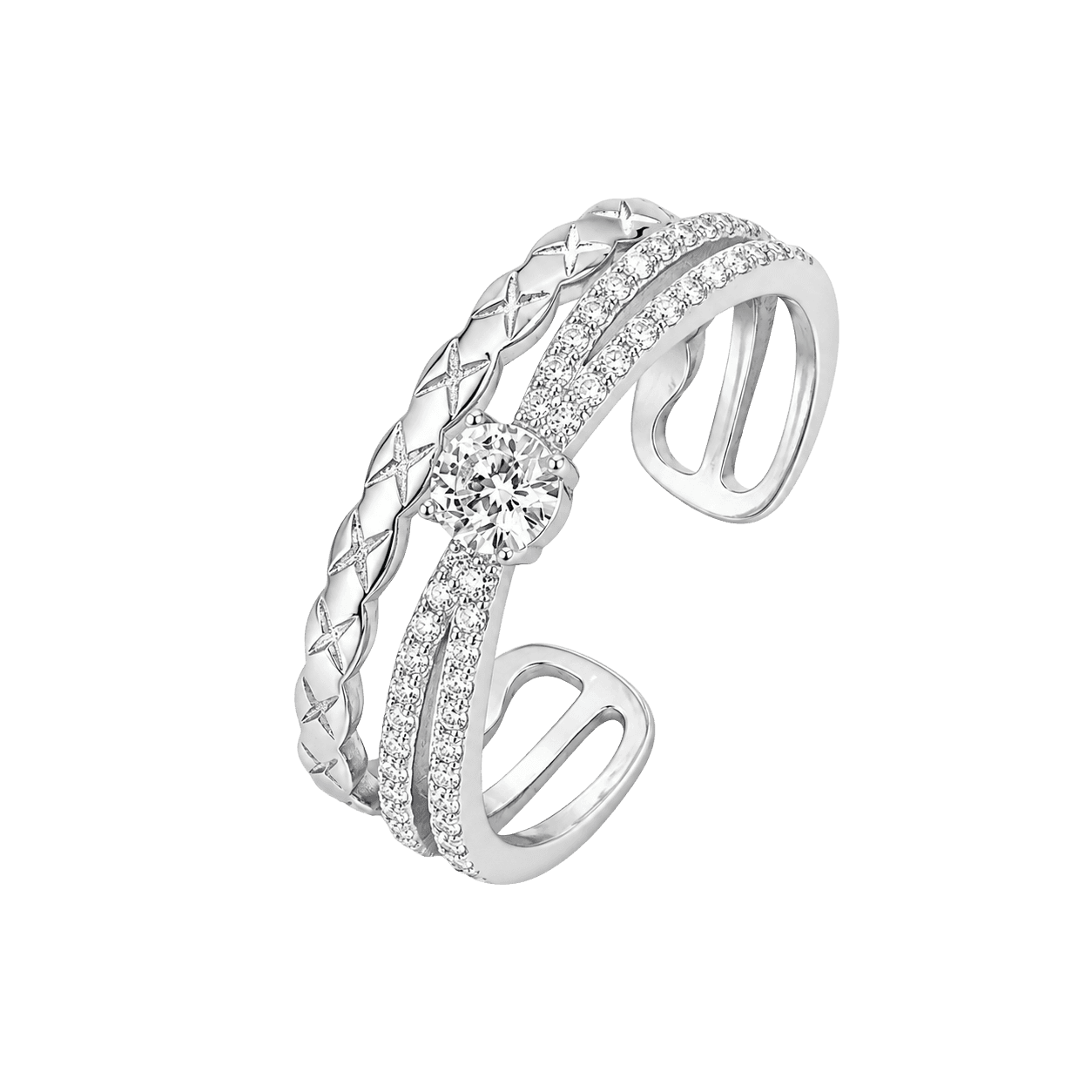 Triple Row Crystal Stack Ring