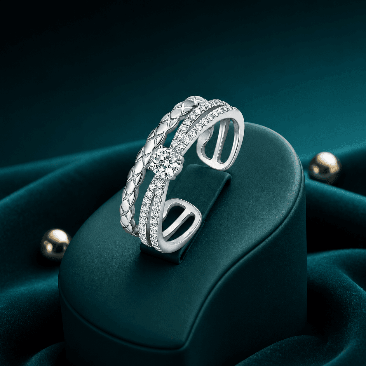 Triple Row Crystal Stack Ring alternate view