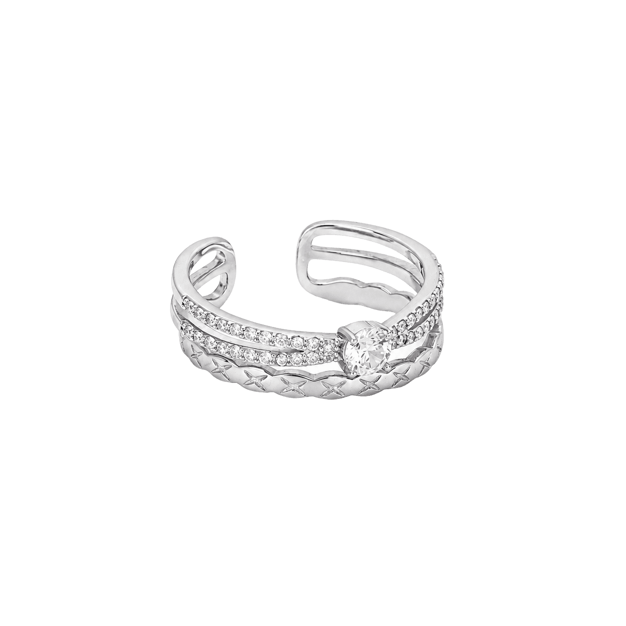 Triple Row Crystal Stack Ring