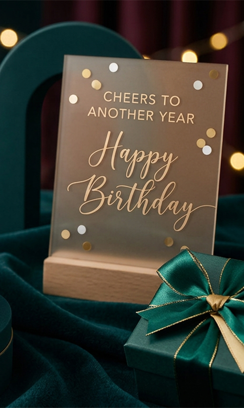 Happy Birthday gift with greeting card and gift box